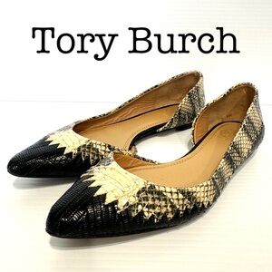 Tory Burch D’Orsay Pointed Snake Embossed Leather Flats Size 6 1/2
